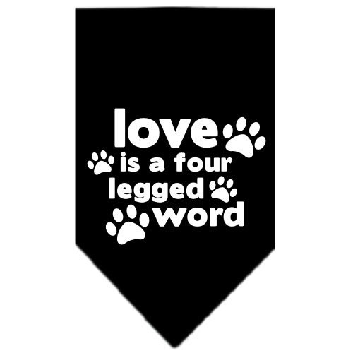 Love is a Four Leg Word Screen Print Bandana Black Small